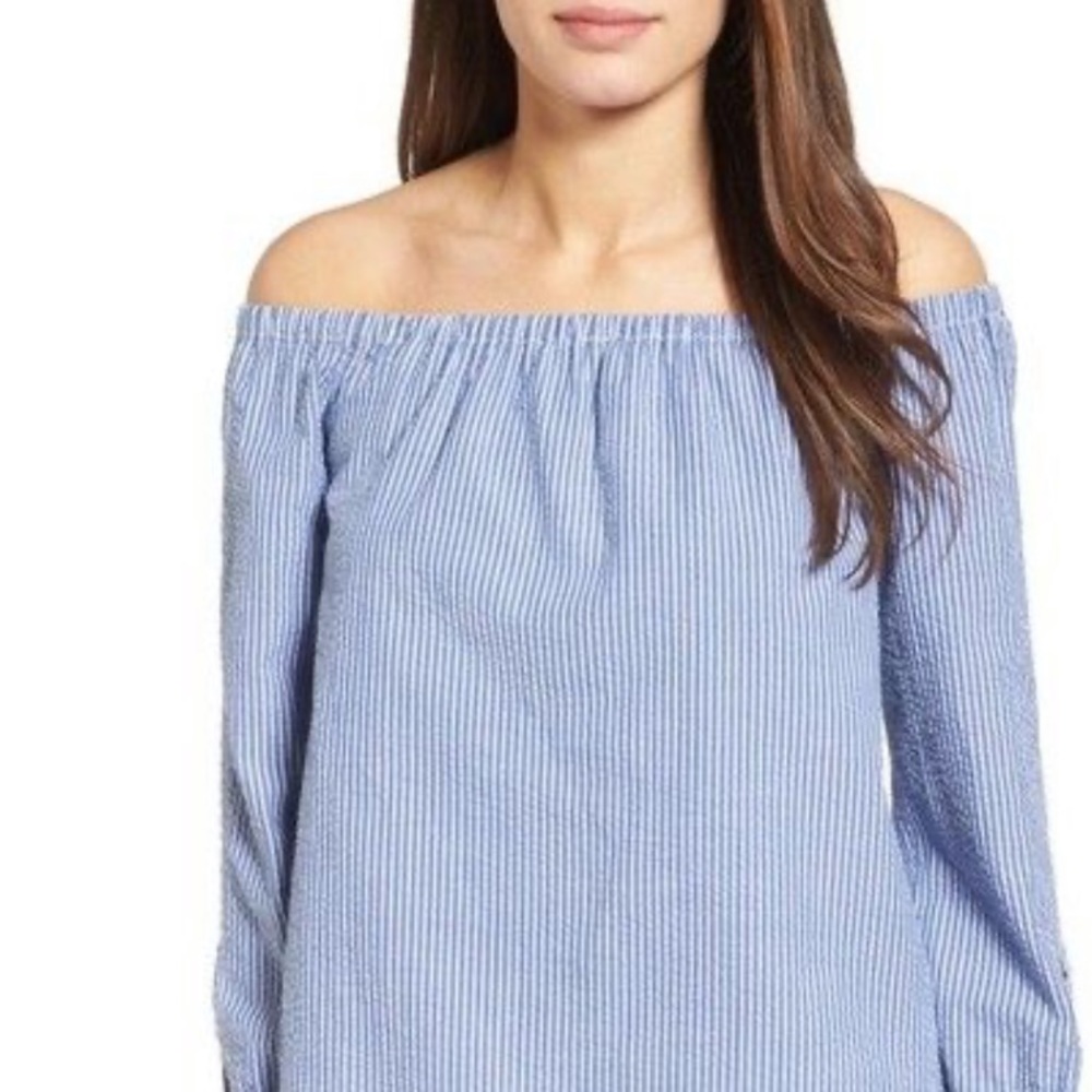 Philosophy Off Shoulder Seersucker Blouse - Picture 1 of 5